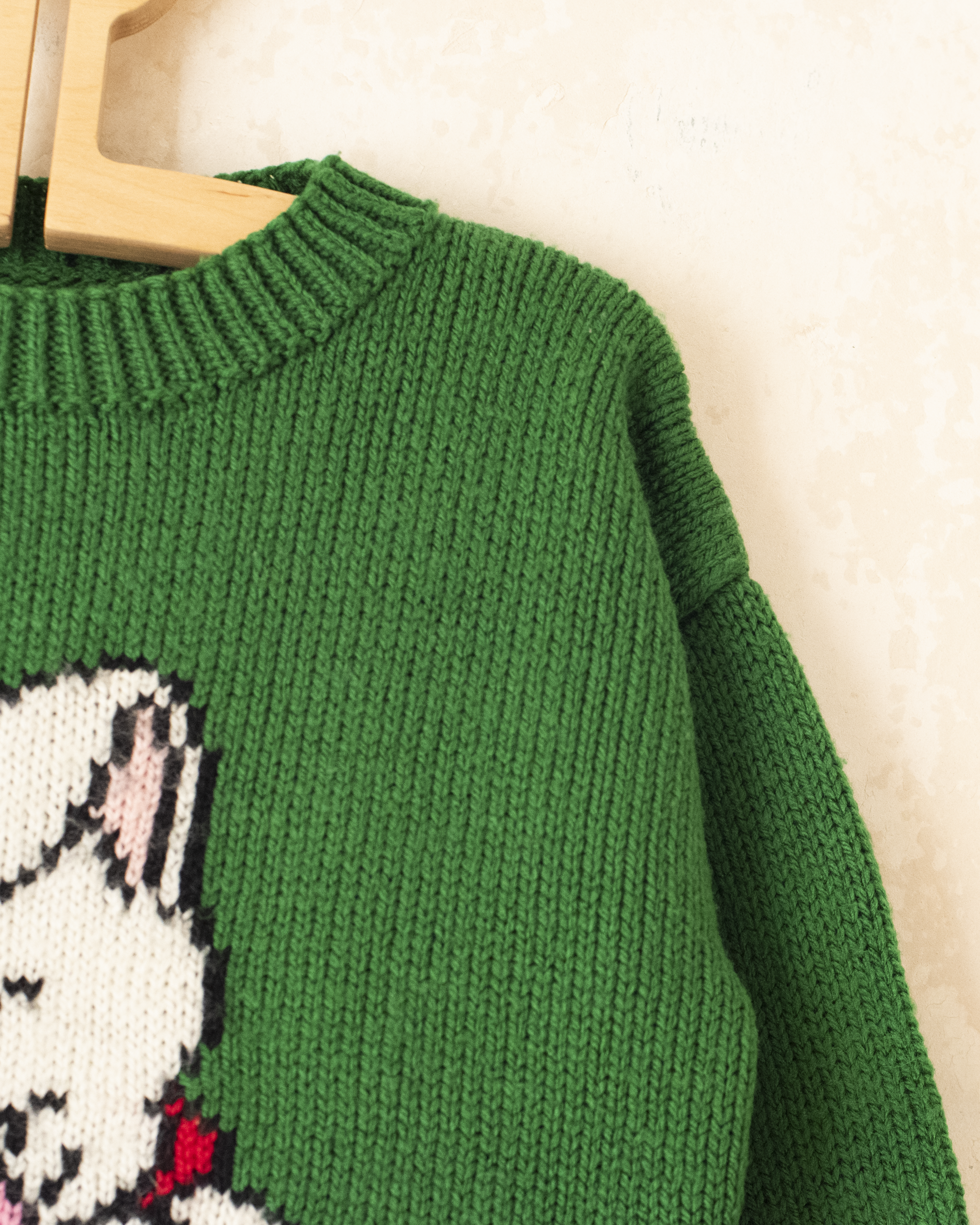 סוודר צמר ירוק עם גור לבן | 5-6 שנים