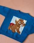 סוודר צמר כחול עם חתול | 5-6 שנים