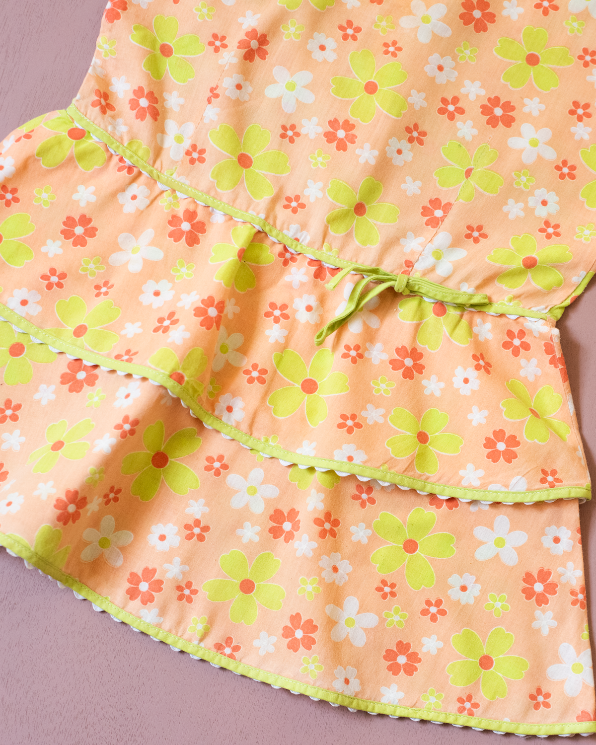 Seventies floral dress in shades of orange | 2-3 years
