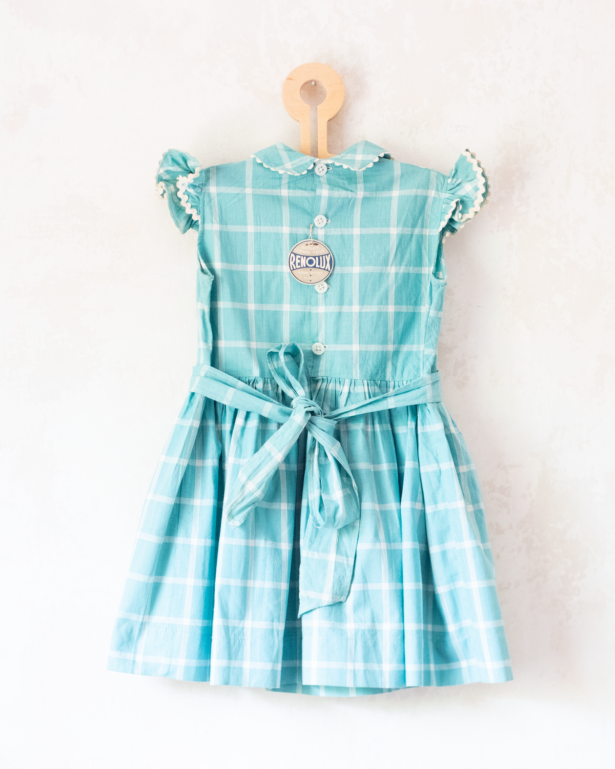 Turquoise plaid dress with ruffles | Deadstock from the 60s | 3-4 years