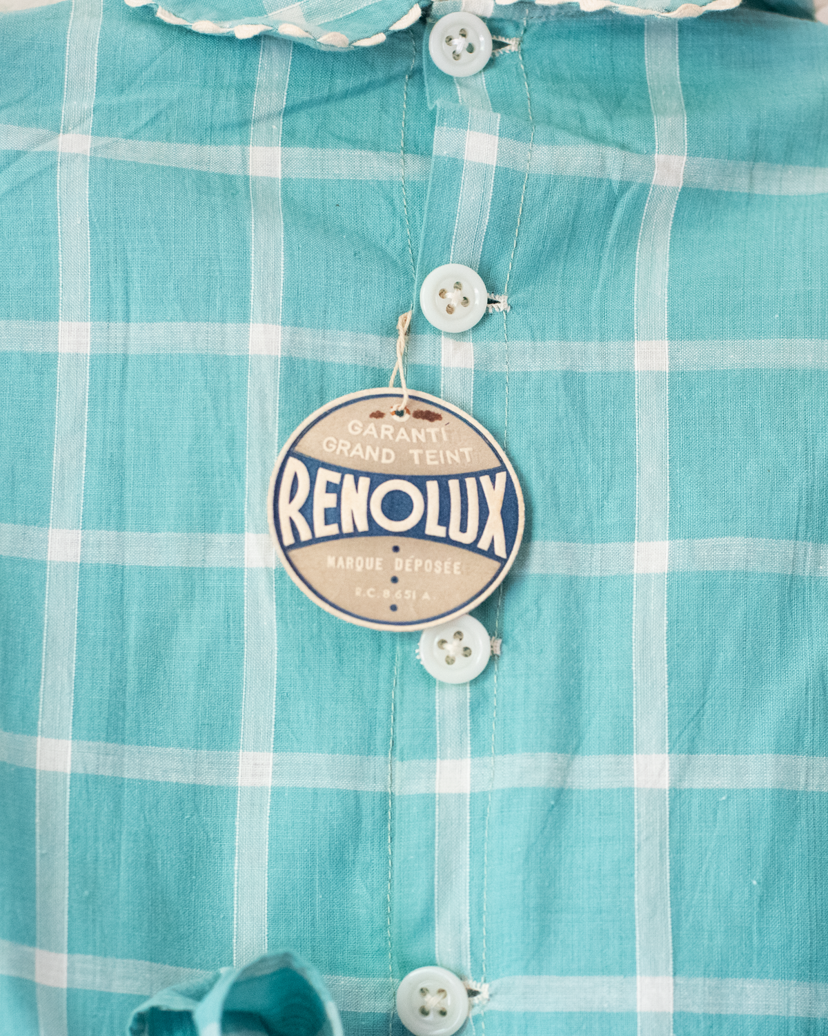 Turquoise plaid dress with ruffles | Deadstock from the 60s | 3-4 years