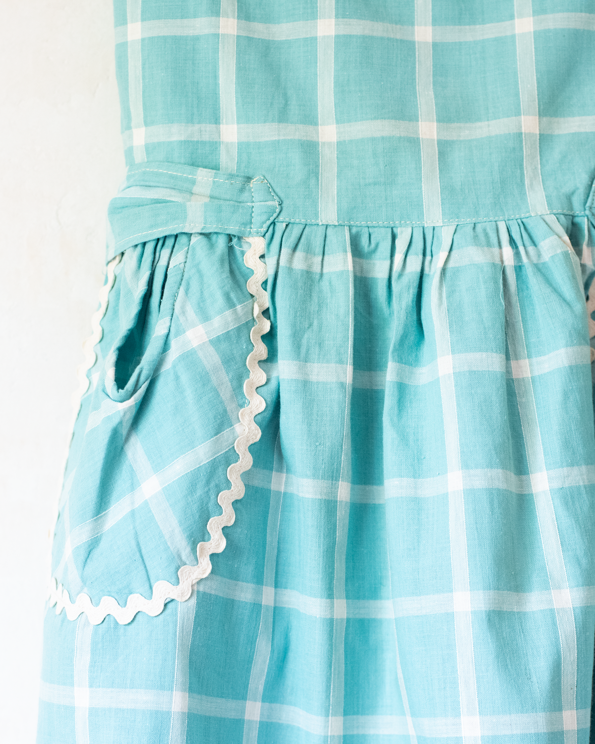 Turquoise plaid dress with ruffles | Deadstock from the 60s | 3-4 years