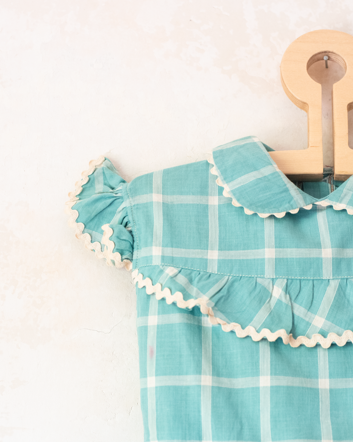 Turquoise plaid dress with ruffles | Deadstock from the 60s | 3-4 years