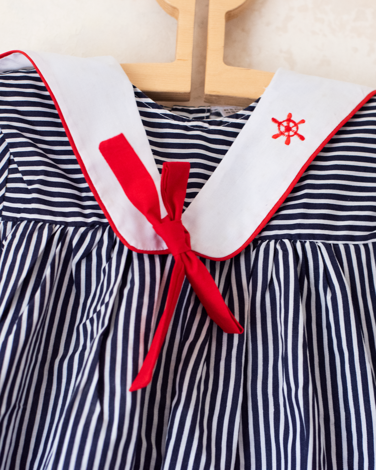 Sailor overalls with stripes and red bow tie | 12-18 months