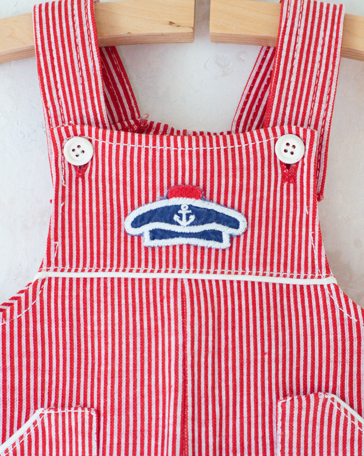 Red striped overall with sailor hat | 12-18 months