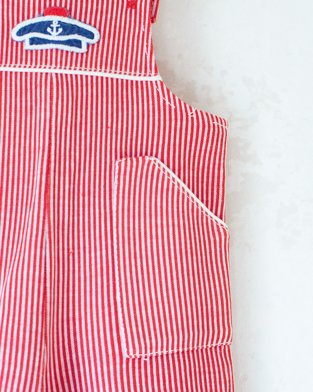 Red striped overall with sailor hat | 12-18 months