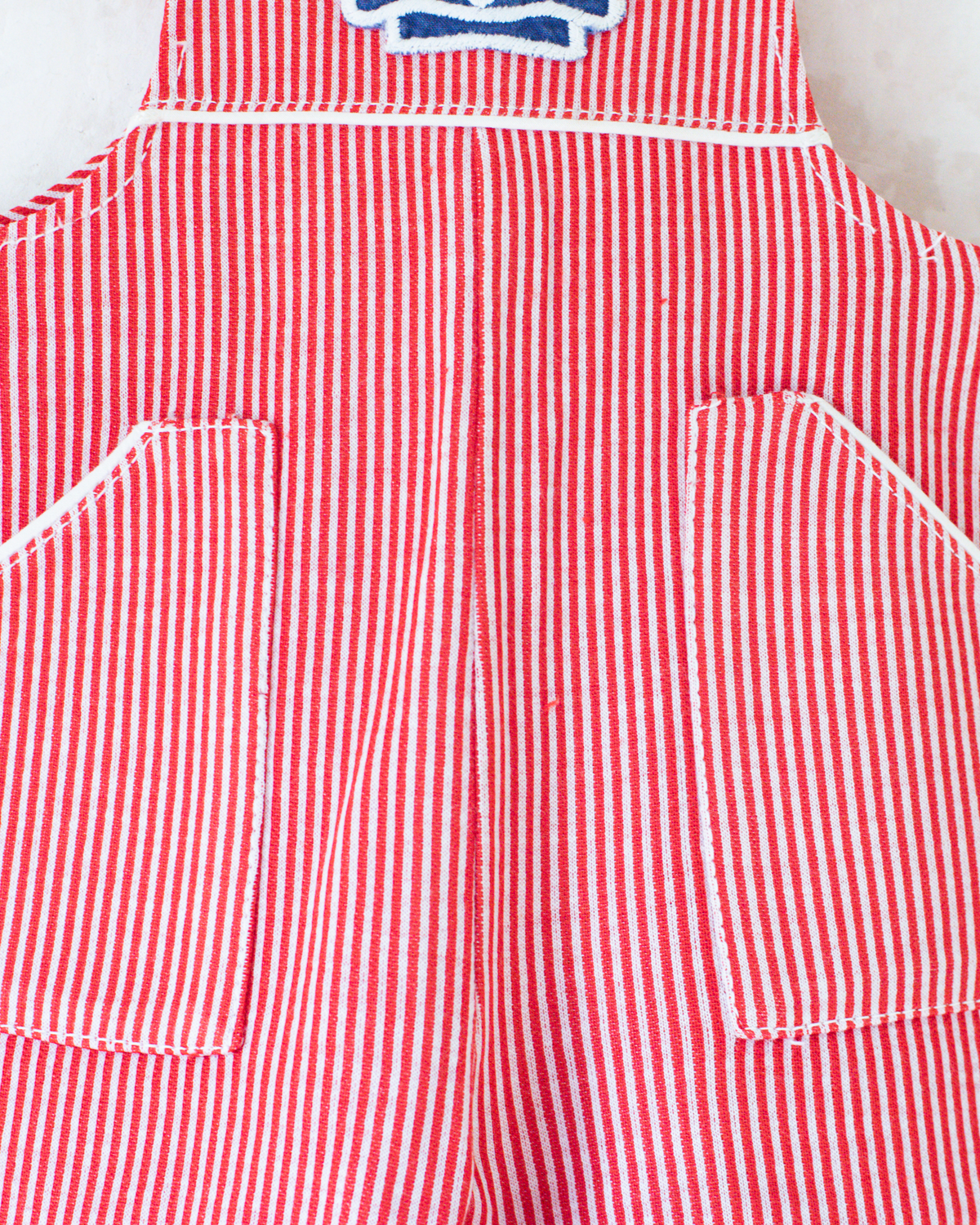 Red striped overall with sailor hat | 12-18 months