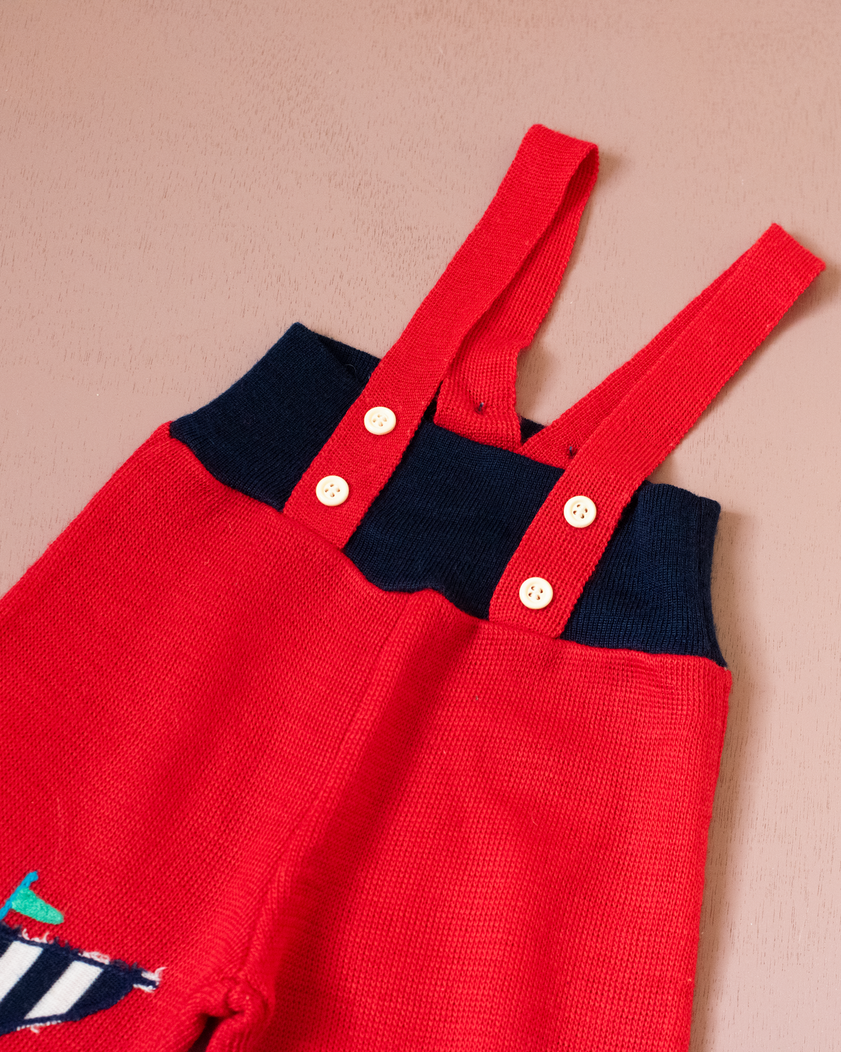 Knitted suspenders with a sailboat | French deadstock from the seventies | 3-6 months
