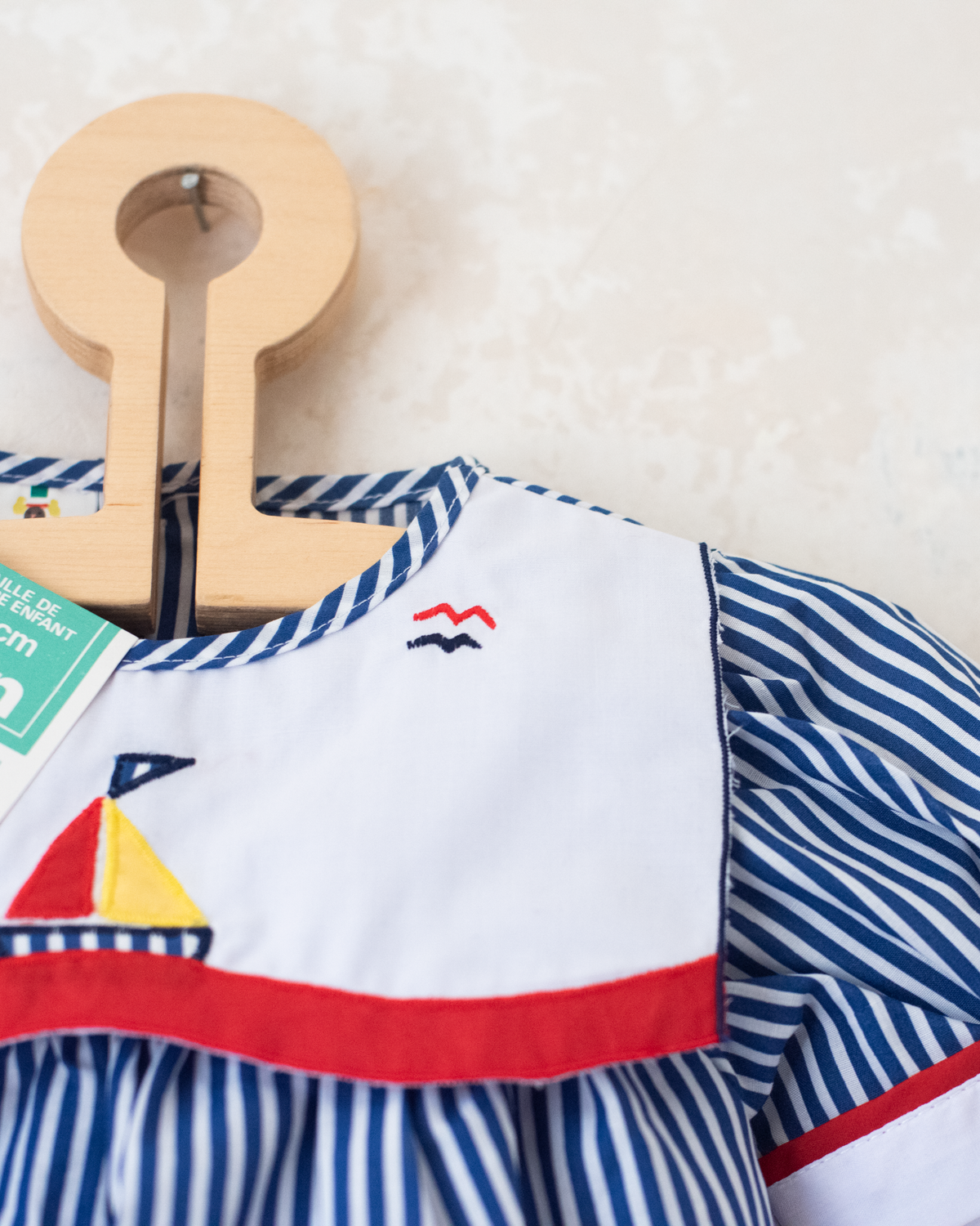 Striped dress with sailboat | French deadstock | 9-12 months