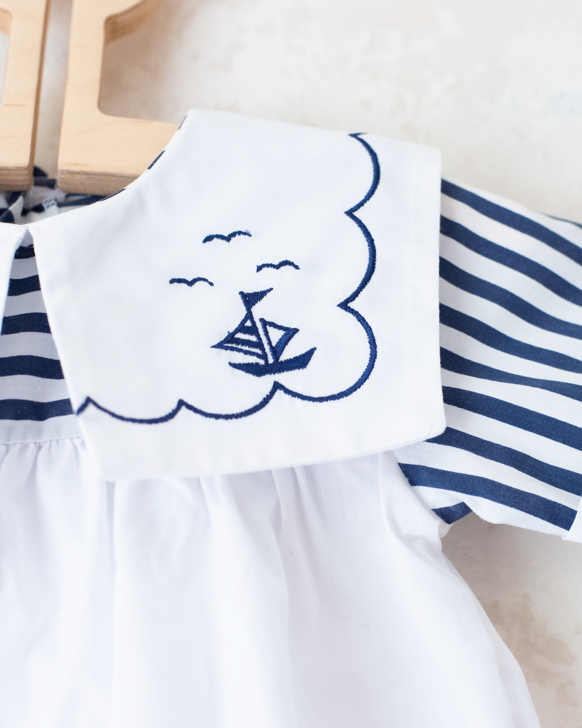 Sailor overalls with stripes and embroidery | 3-6 months