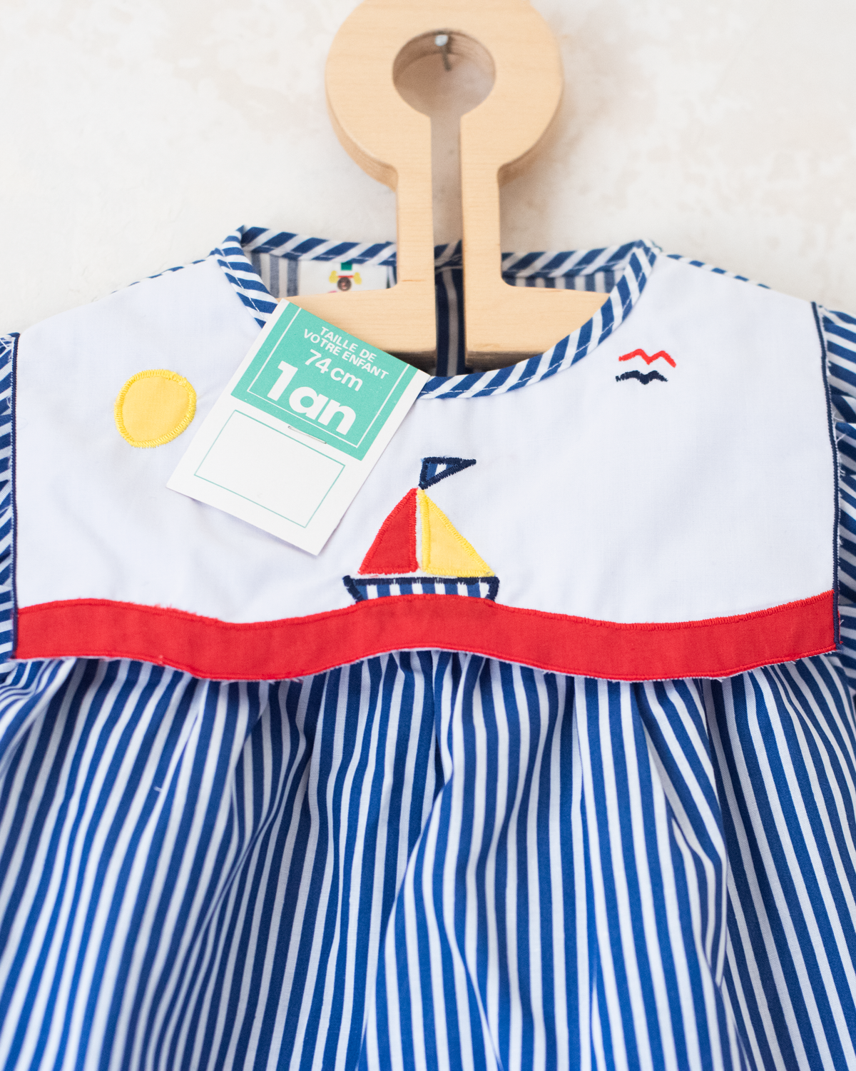 Striped dress with sailboat | French deadstock | 9-12 months