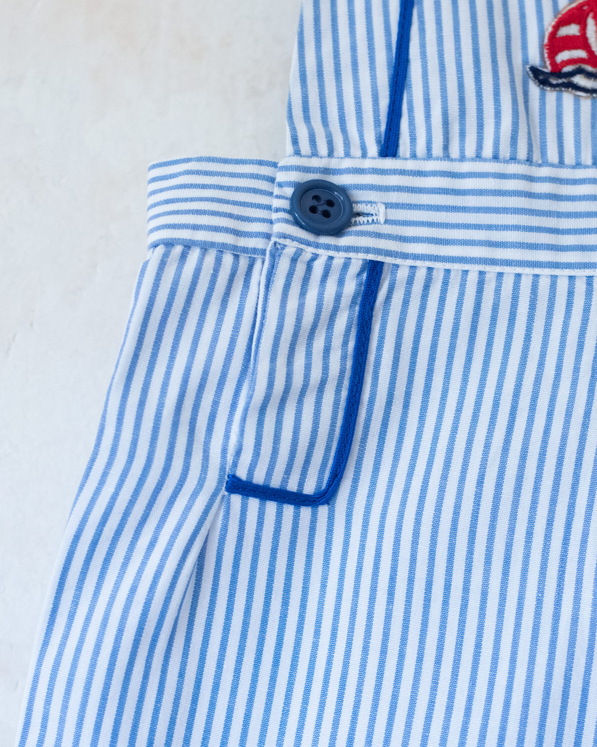 Overalls with stripes and an embroidered sailboat | 3-6 months