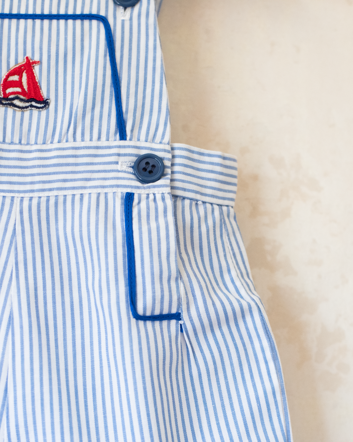 Overalls with stripes and an embroidered sailboat | 3-6 months
