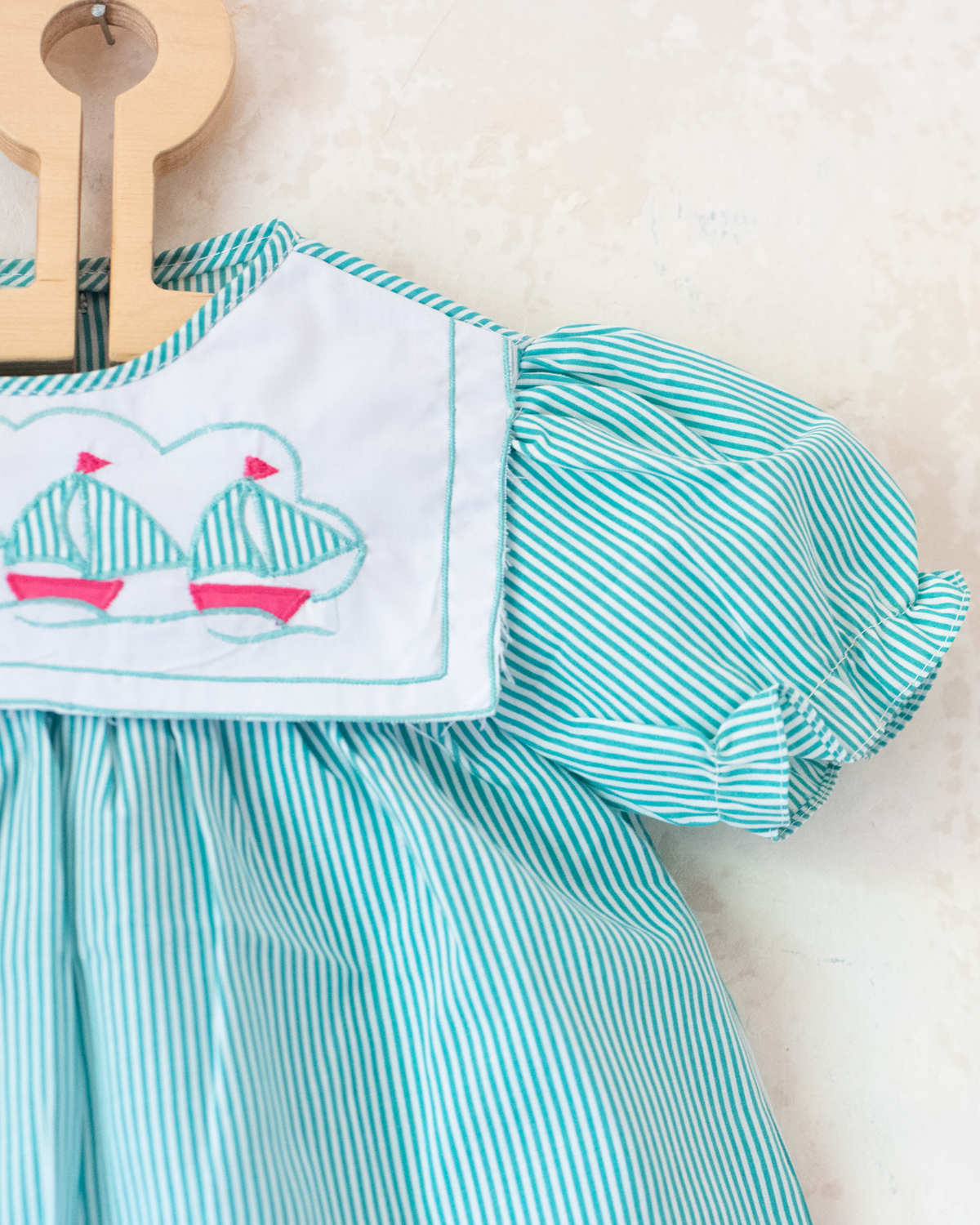Striped dress with fisherman collar and embroidered boats | 9-12 months