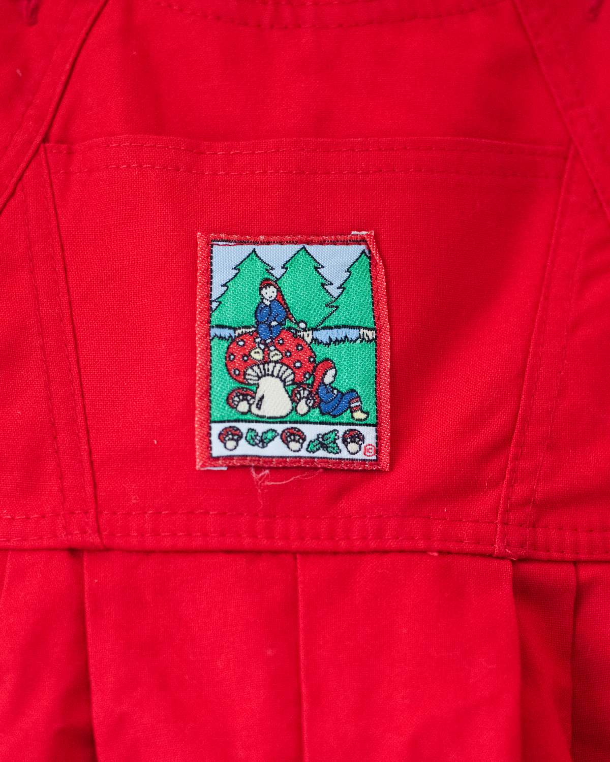 Red overalls with forest mushrooms | 12-18 months