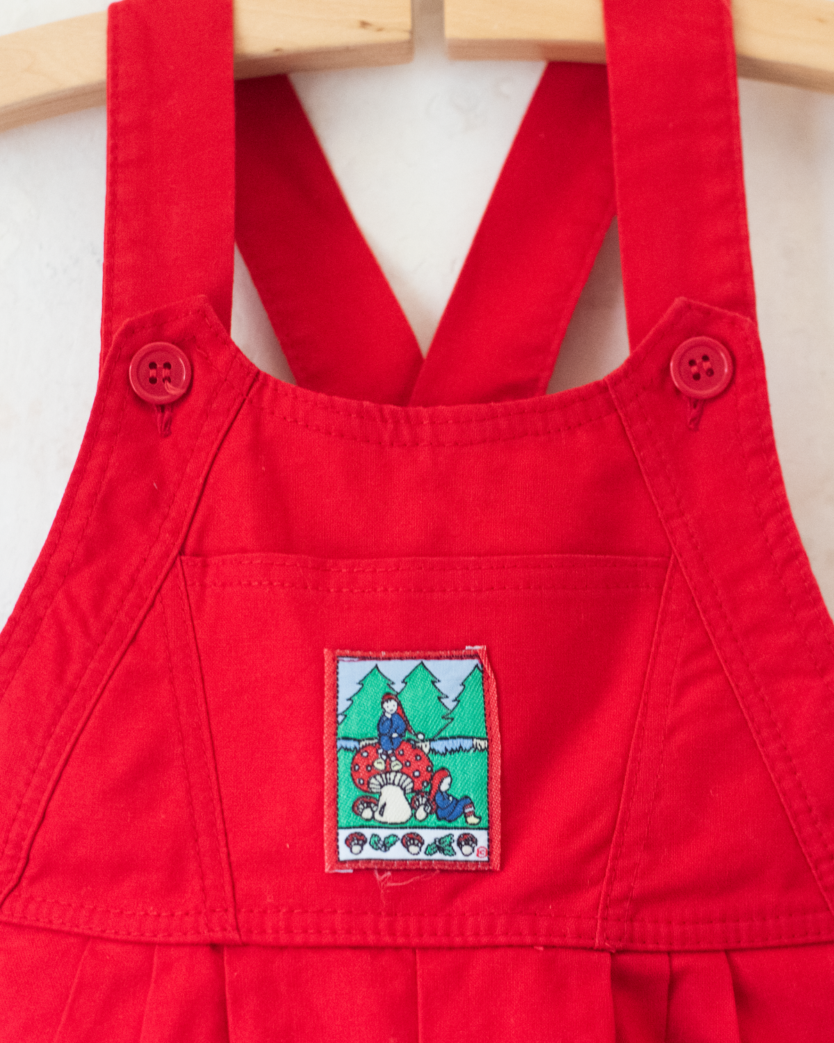 Red overalls with forest mushrooms | 12-18 months