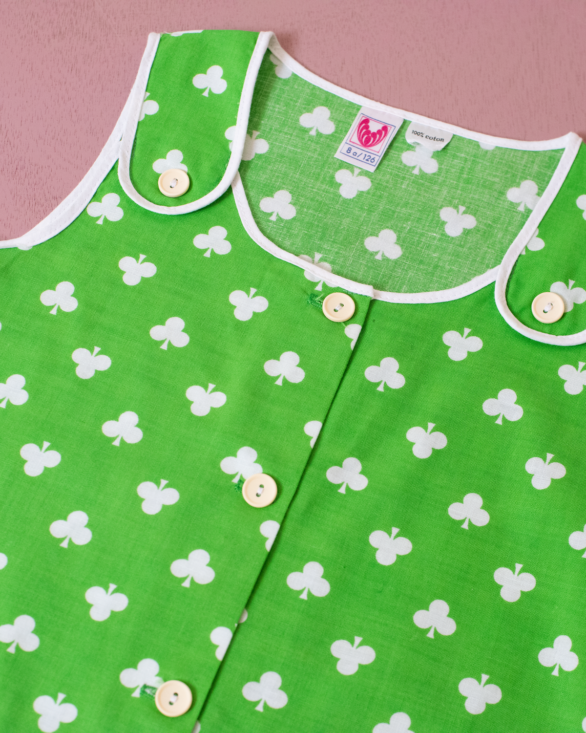 Green dress with shamrocks | French deadstock from the 70s | 4-5 years