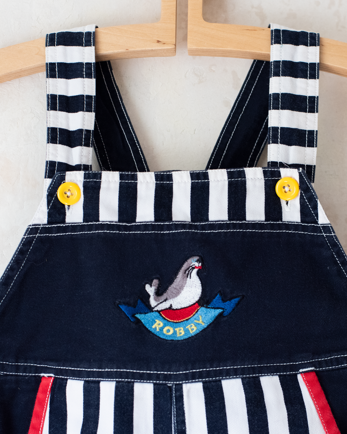 Striped overalls with seal prints | 12-18 months