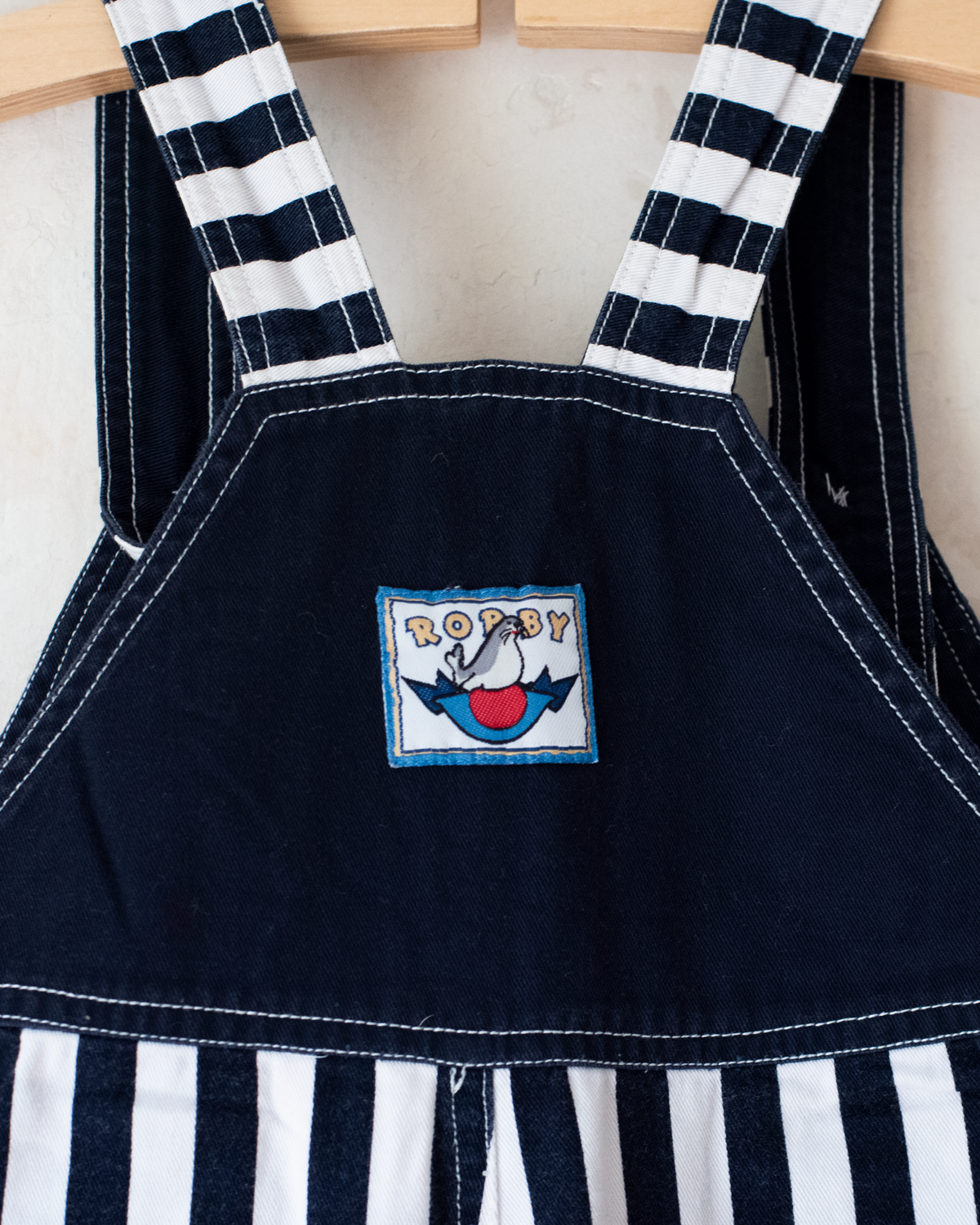 Striped overalls with seal prints | 12-18 months