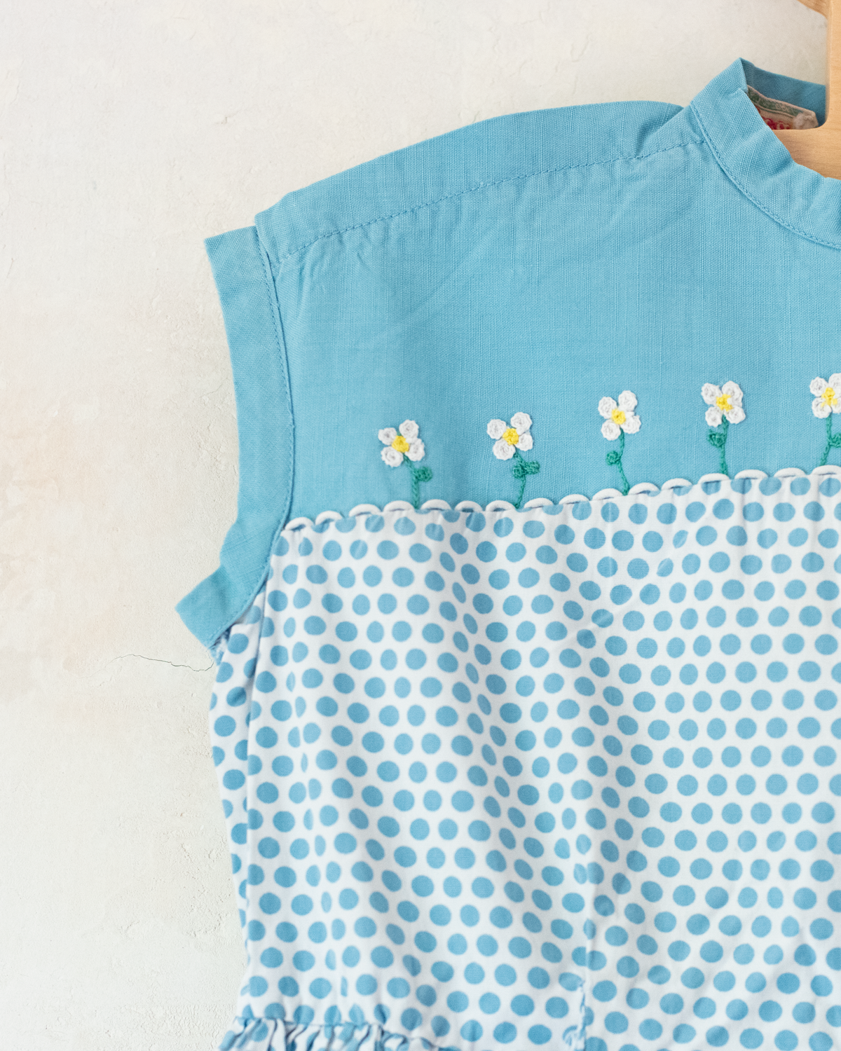 1950s French Polka Dot Dress with Floral Embroidery and Girl | 3-4 Years