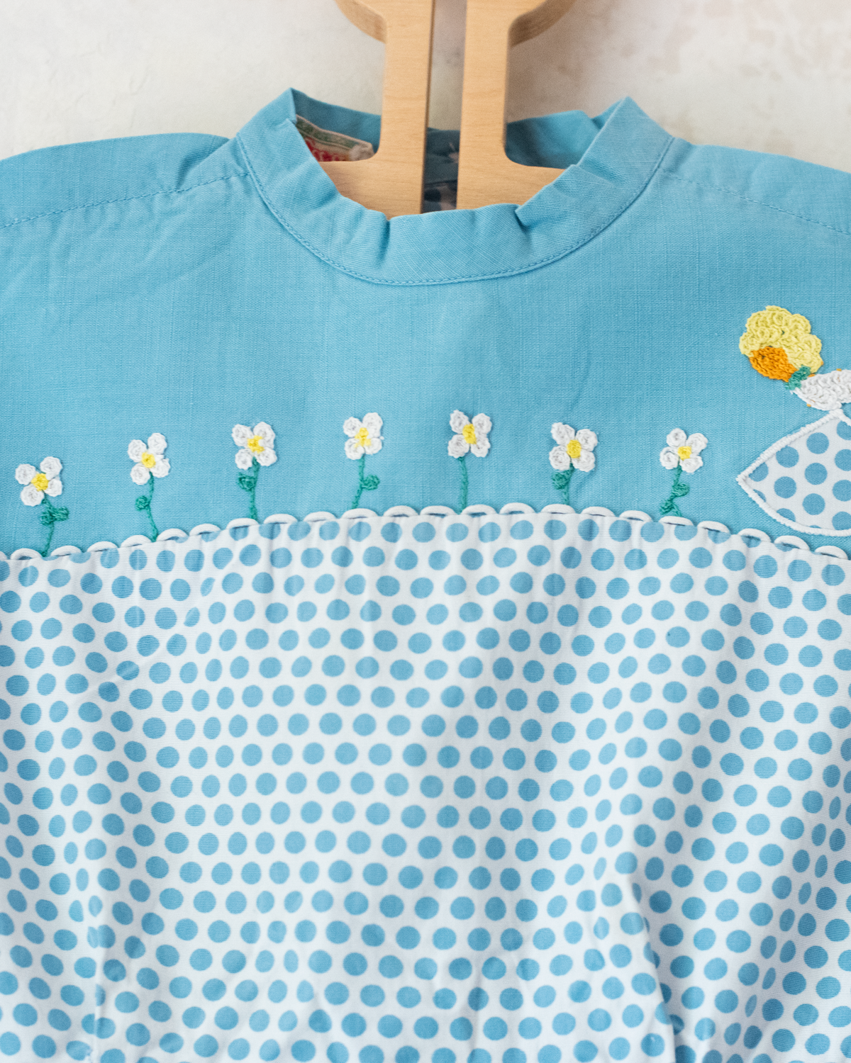 1950s French Polka Dot Dress with Floral Embroidery and Girl | 3-4 Years