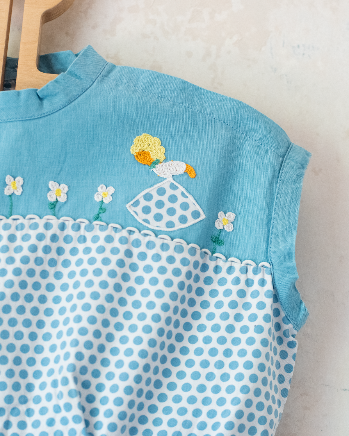 1950s French Polka Dot Dress with Floral Embroidery and Girl | 3-4 Years