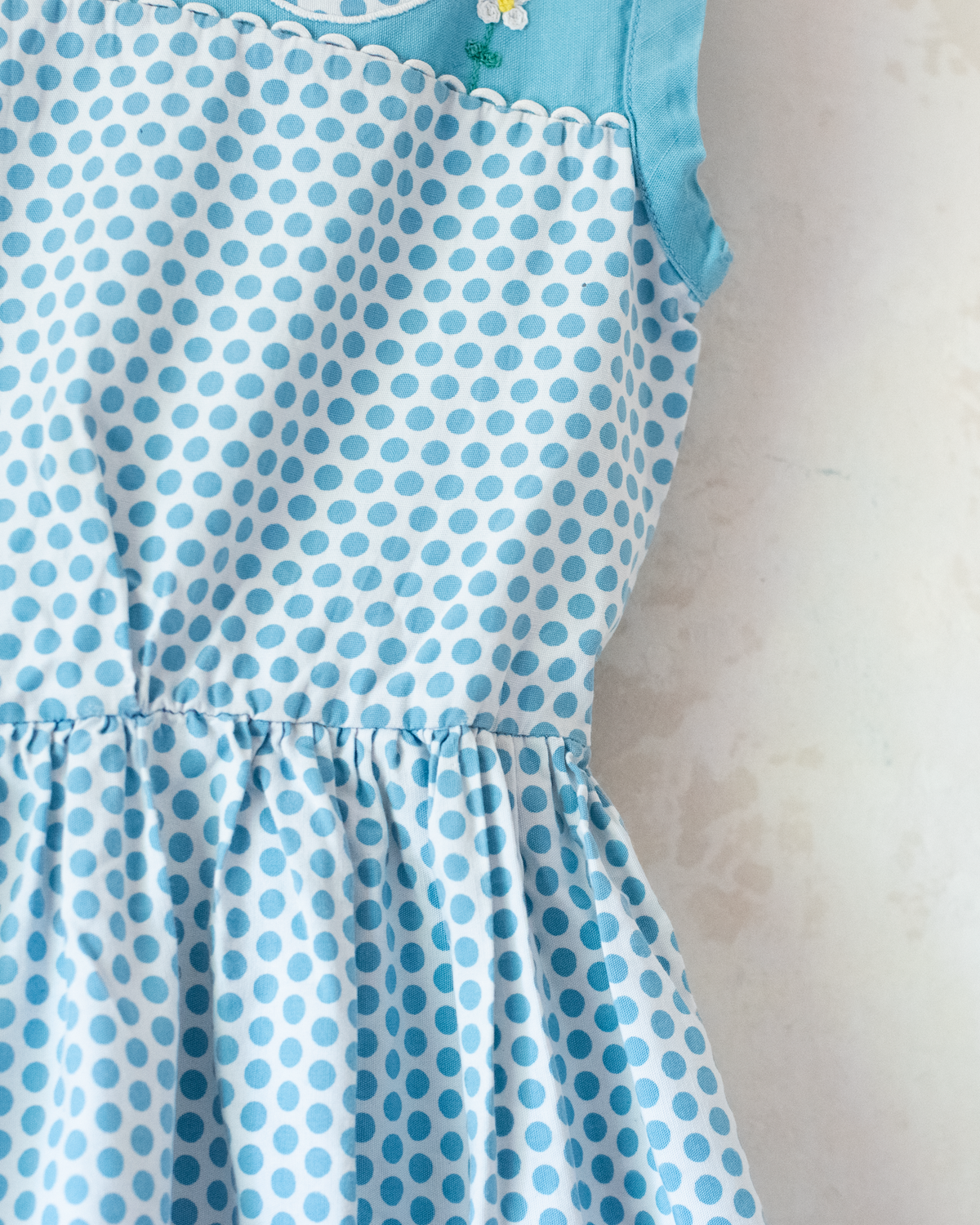 1950s French Polka Dot Dress with Floral Embroidery and Girl | 3-4 Years