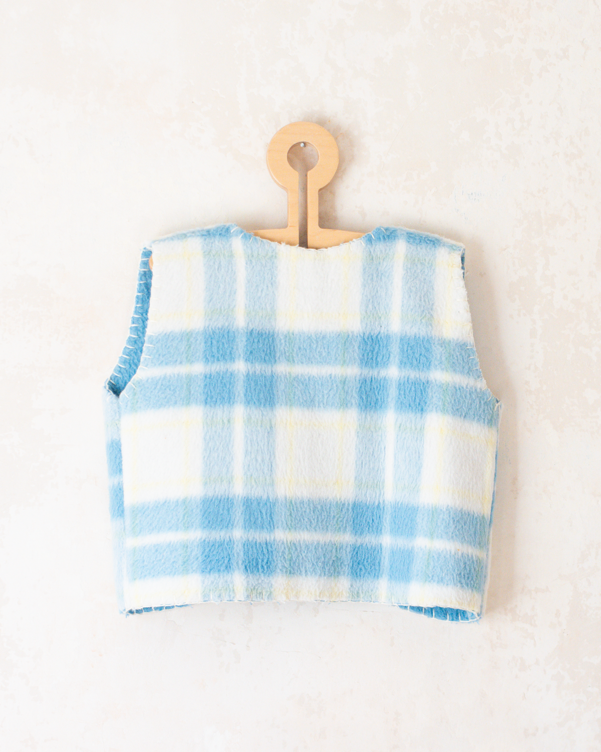 Upcycled Checkered Light Blue Wool Vest | 4-5 Years