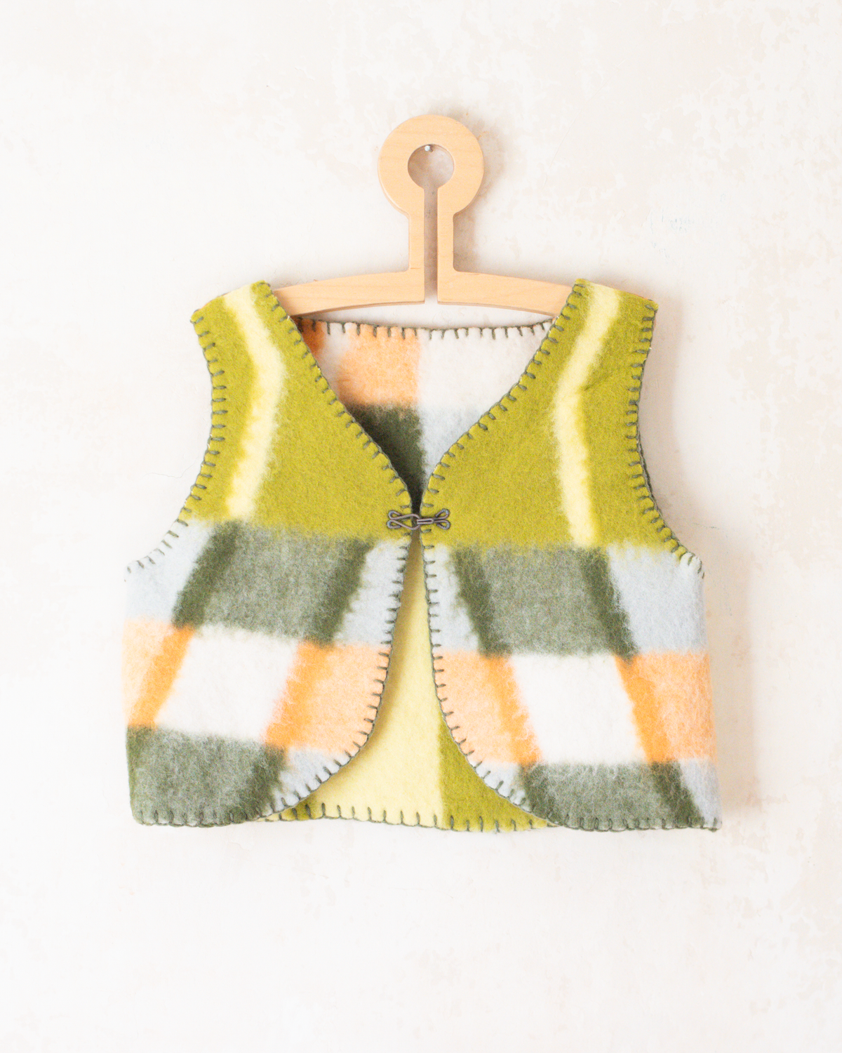 Green plaid upcycled wool vest | 4-5 years