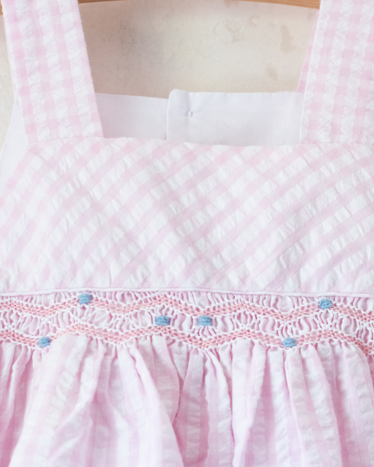 Pink plaid dress with ruffle embroidery | 9-12 months