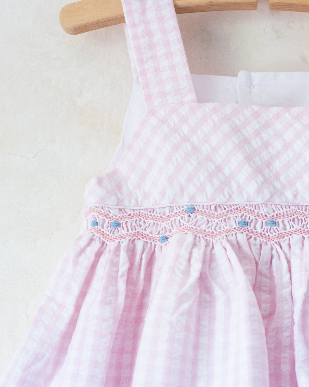 Pink plaid dress with ruffle embroidery | 9-12 months