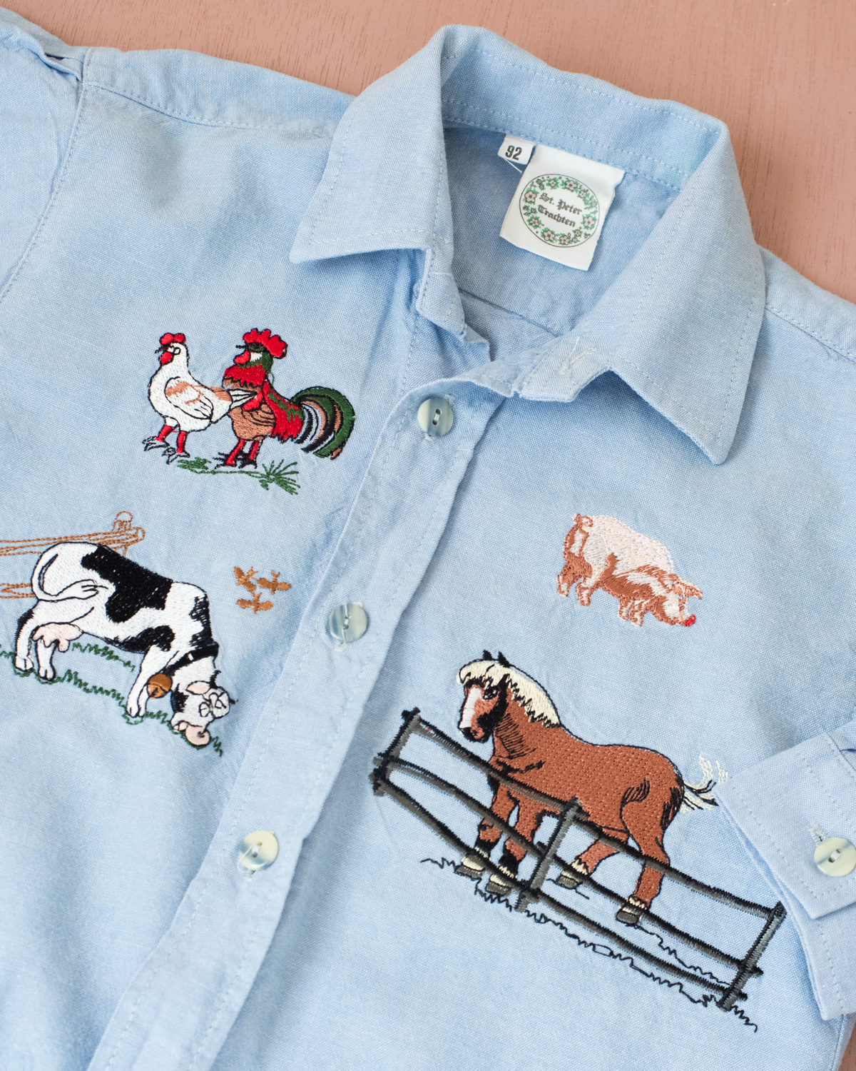 Long denim shirt with farm animal embroidery | 2-3 years