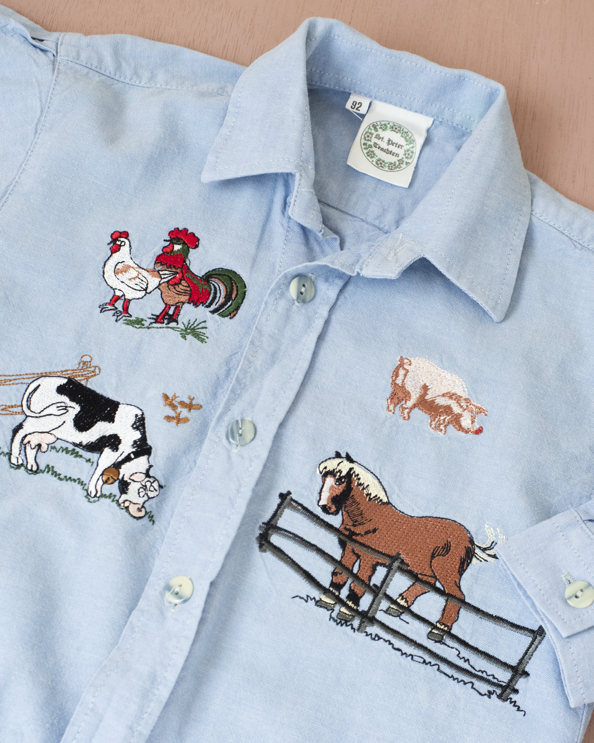 חולצת ג׳ינס ארוכה עם רקמות חיות בחווה | 2-3 שנים