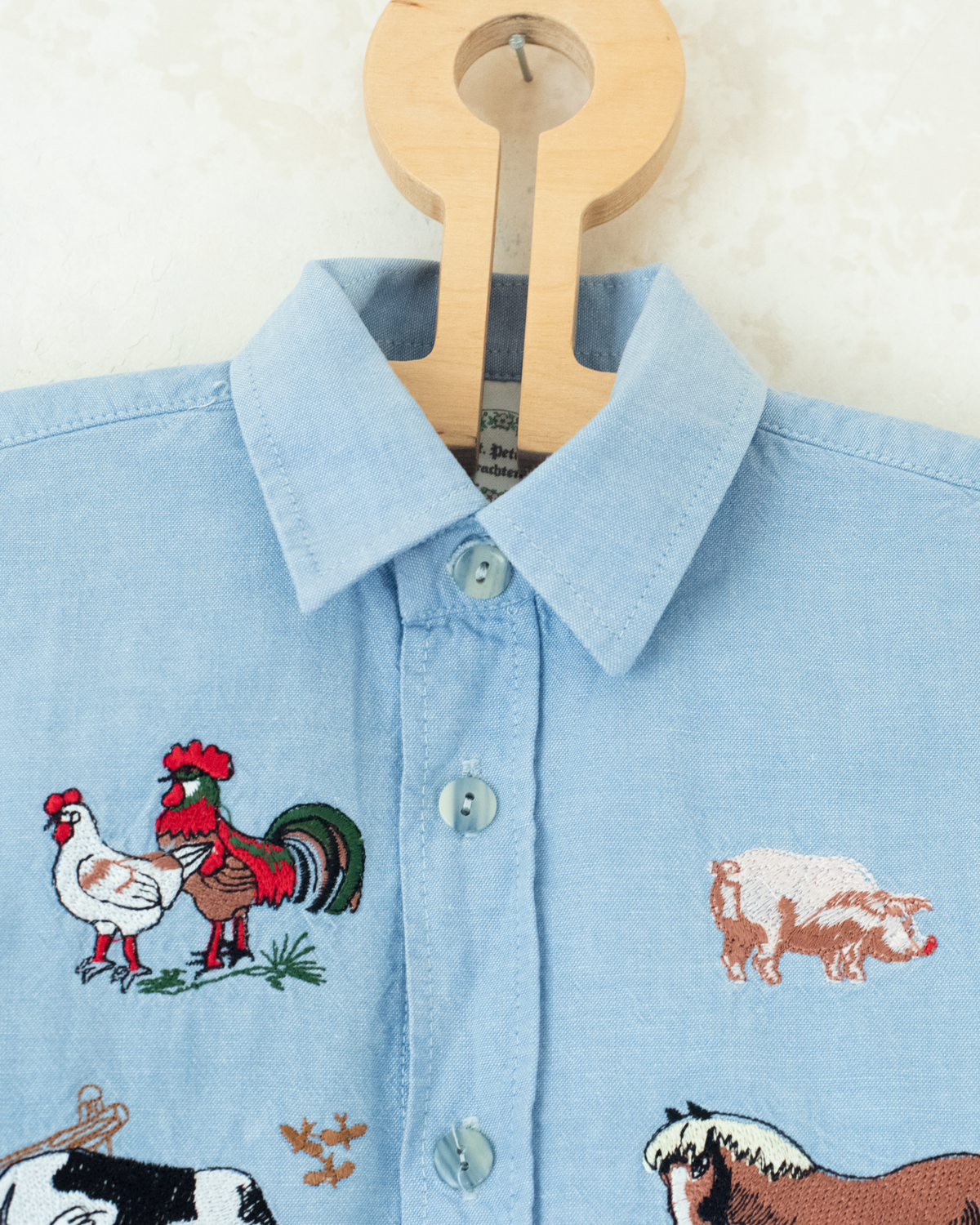 Long denim shirt with farm animal embroidery | 2-3 years