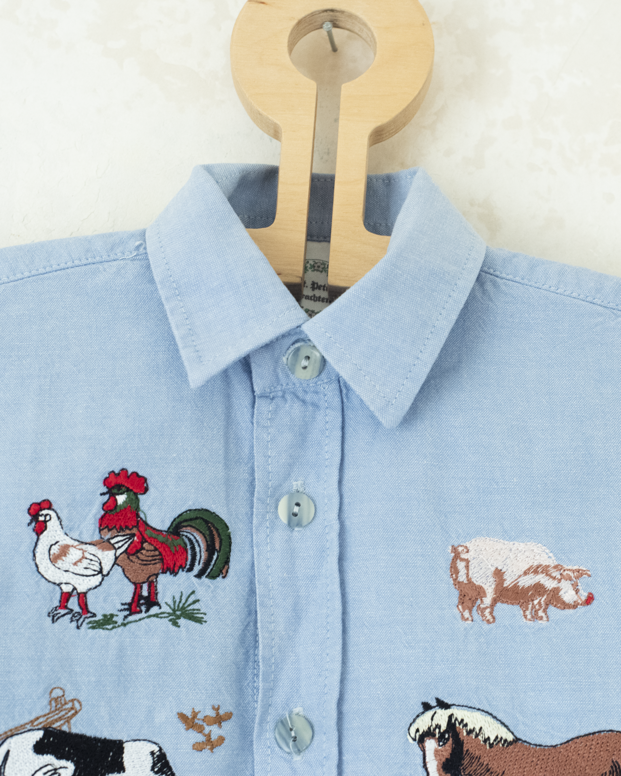 חולצת ג׳ינס ארוכה עם רקמות חיות בחווה | 2-3 שנים