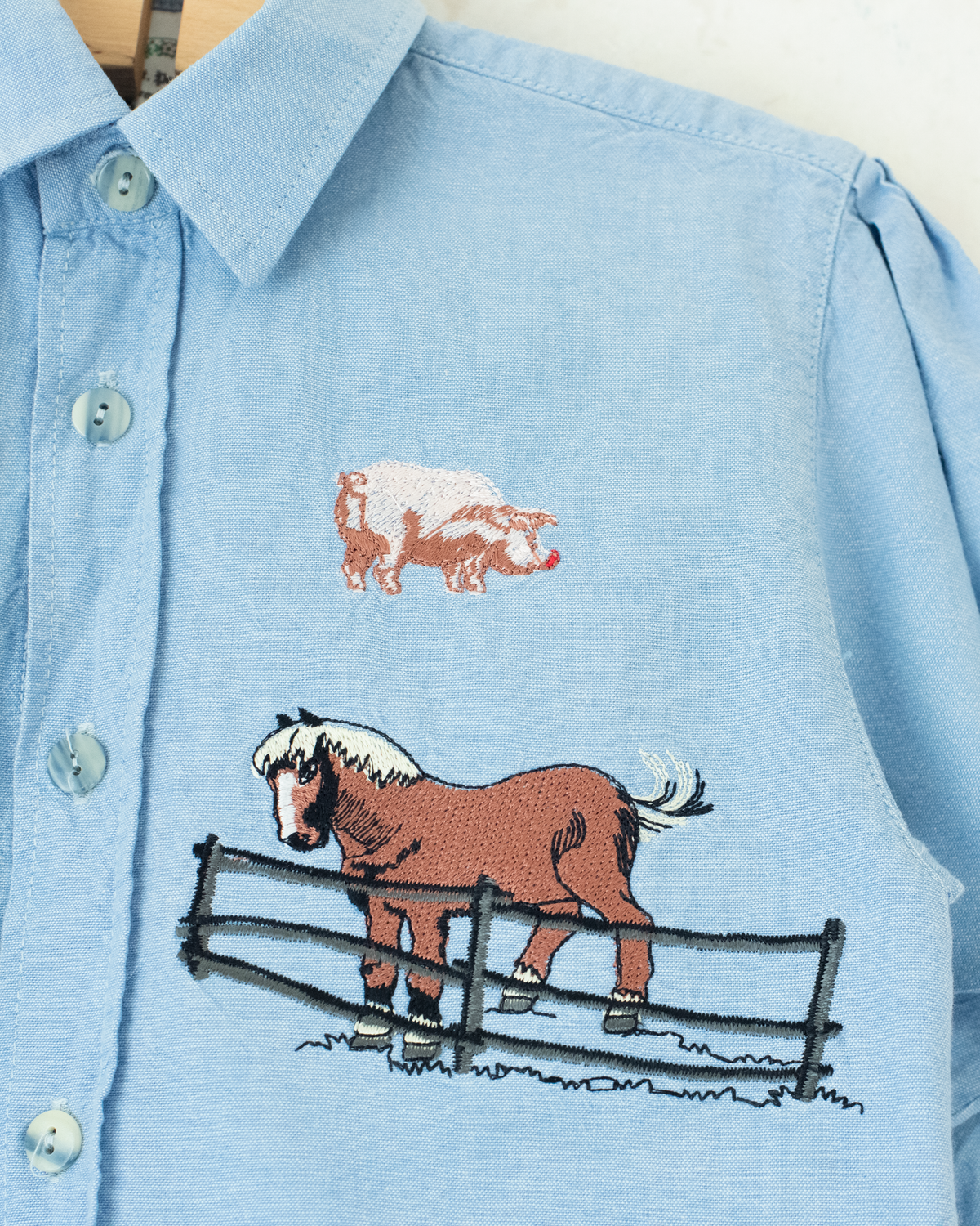 Long denim shirt with farm animal embroidery | 2-3 years