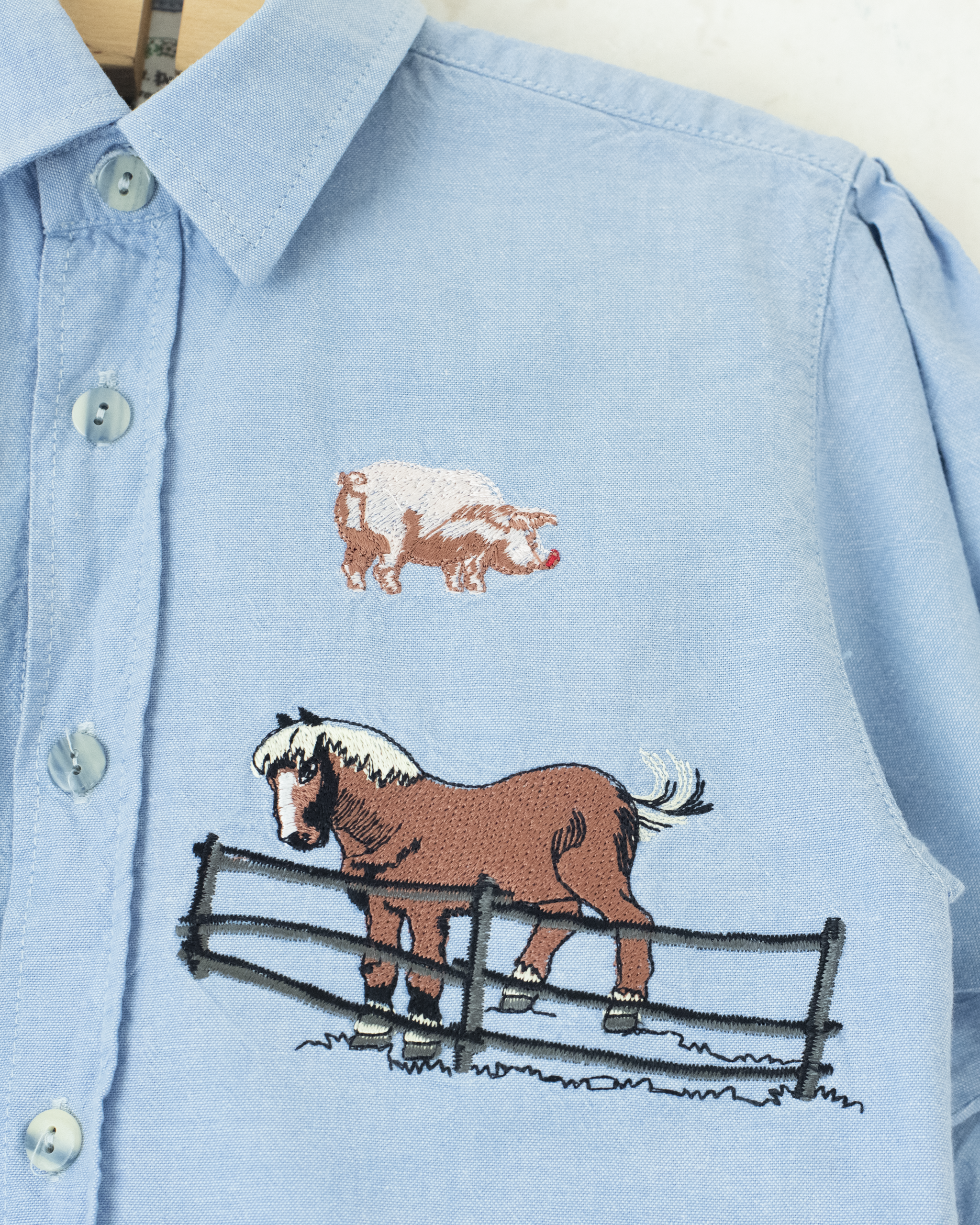 חולצת ג׳ינס ארוכה עם רקמות חיות בחווה | 2-3 שנים