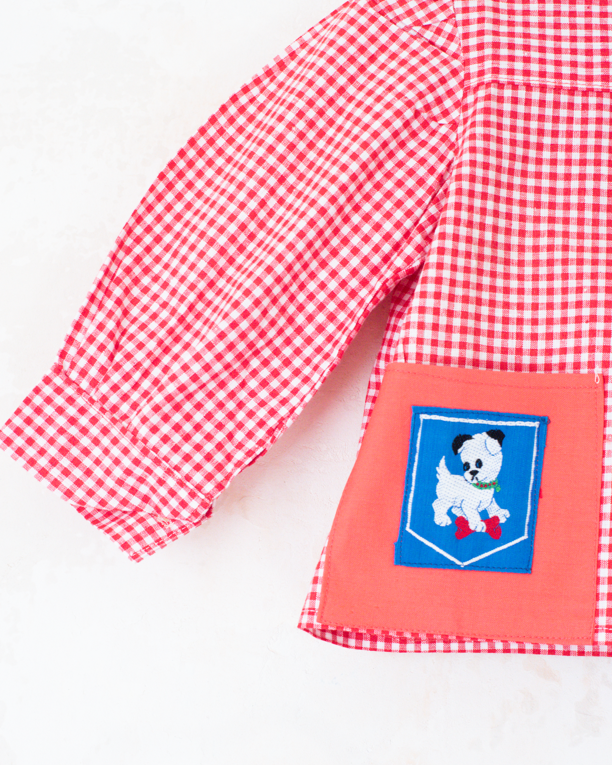 חולצה משובצת עם כלבים בכיסים | דד סטוק צרפתי מהסיקסטיז | 12-18 חודשים