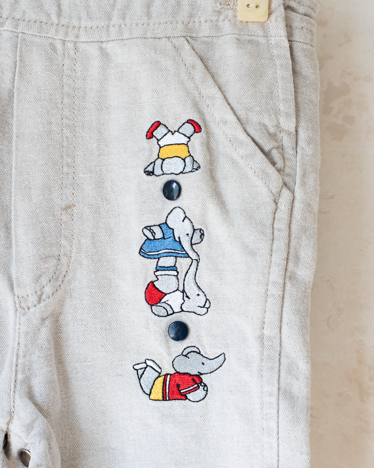 Linen overalls with King Bebar embroidery | 9-12 months