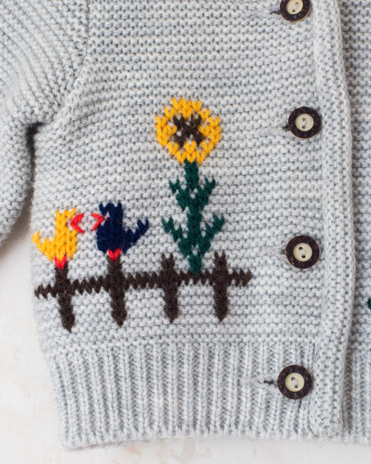 Wool cardigan with birds and mushroom | 9-12 months