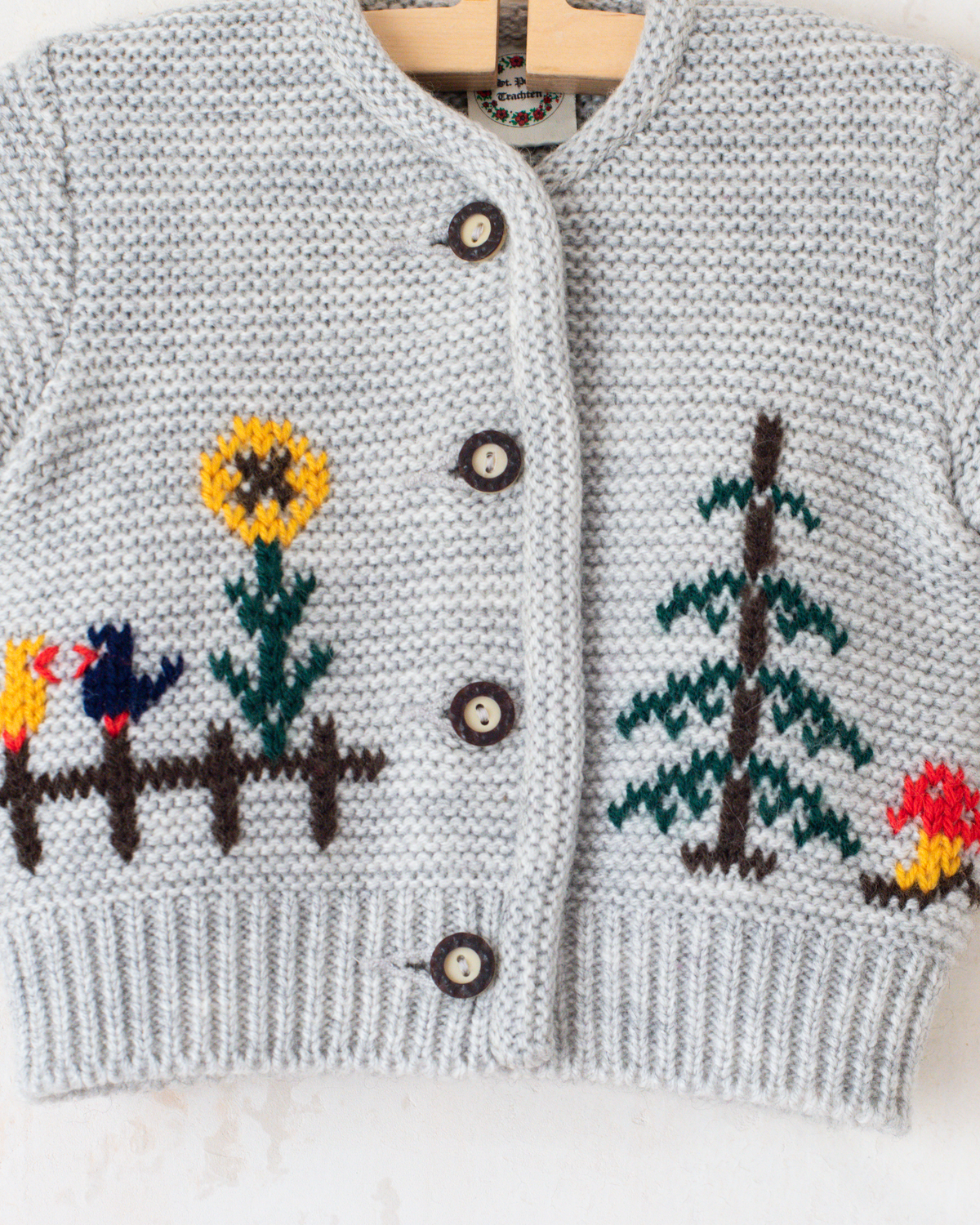 Wool cardigan with birds and mushroom | 9-12 months