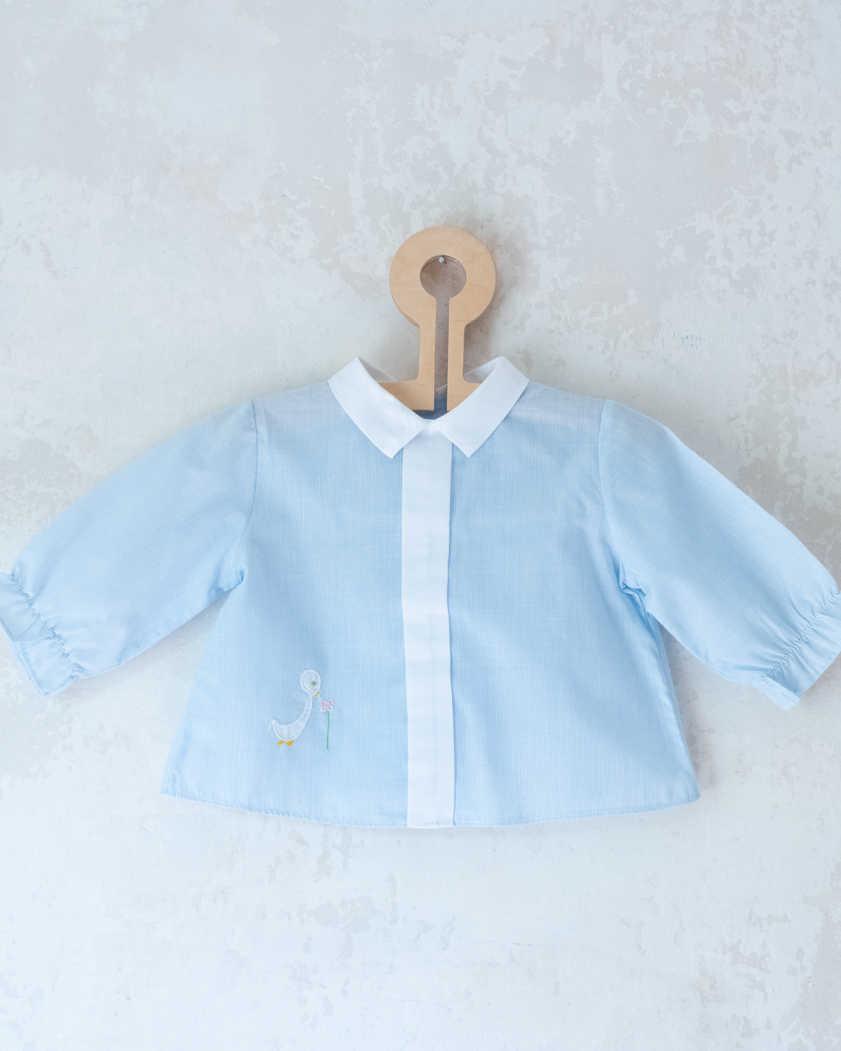 Long striped shirt with embroidered goose | 3-6 months