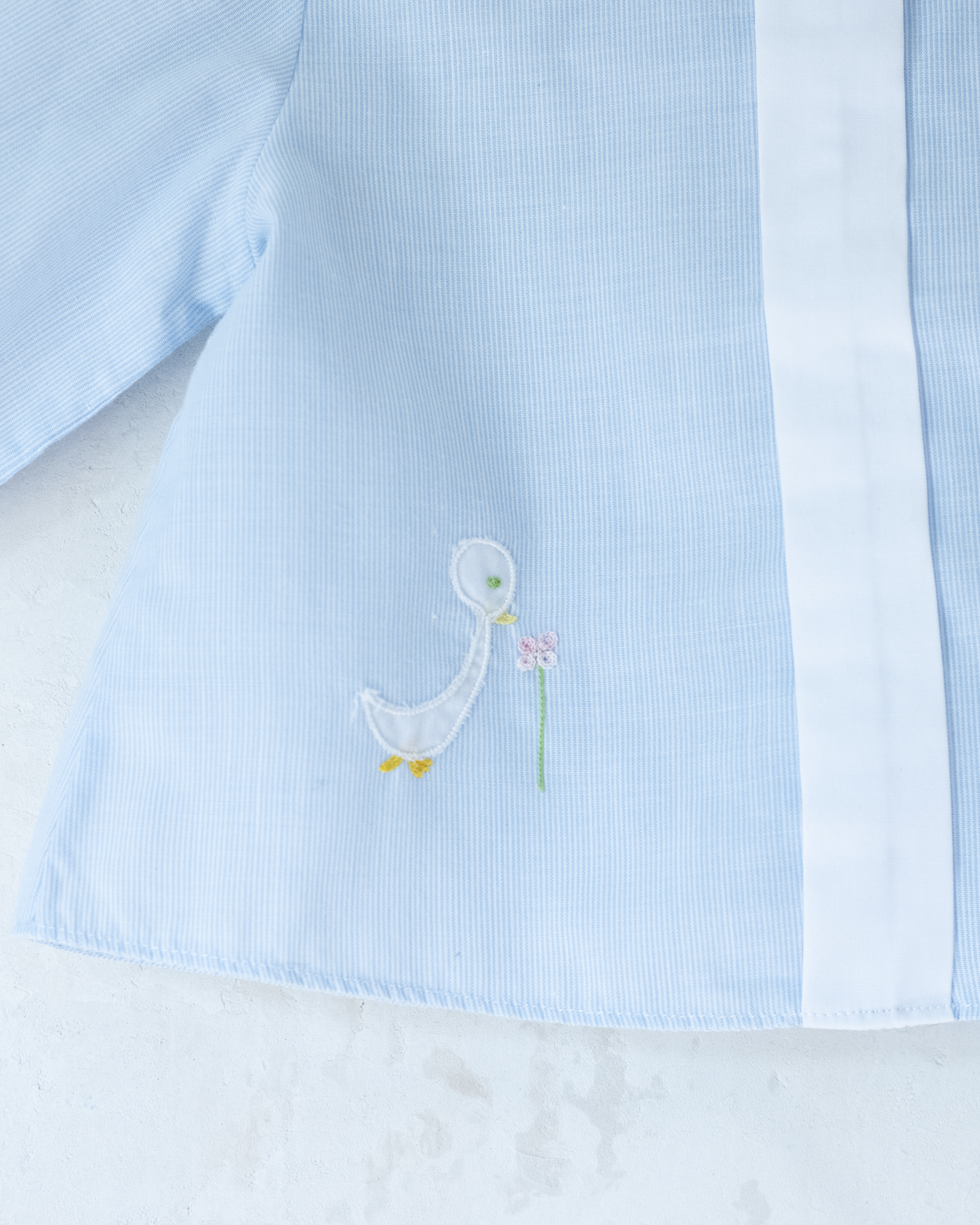 חולצת פסים ארוכה עם אווז רקום | 6-9 חודשים