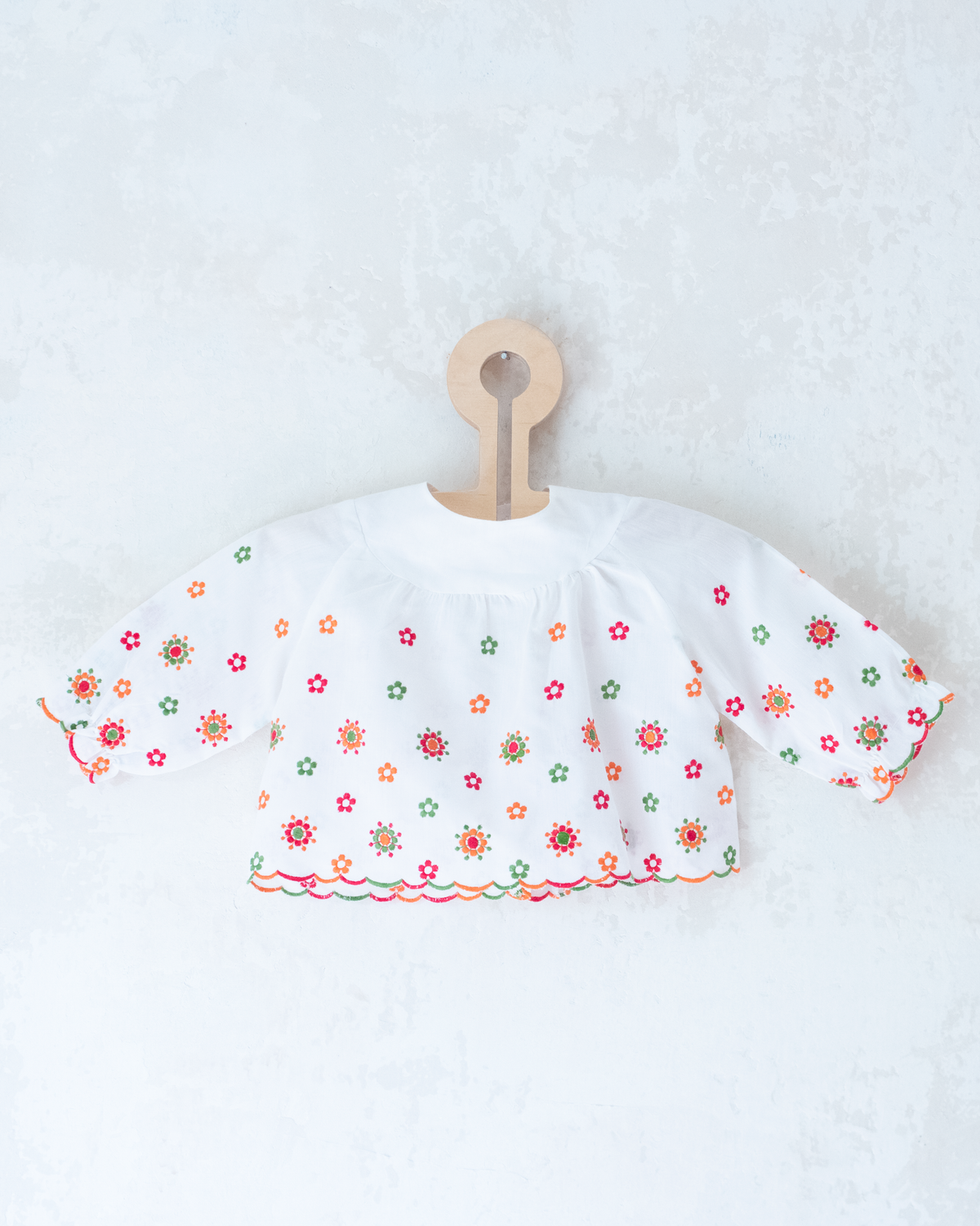 White shirt with colorful floral embroidery | 0-3 months