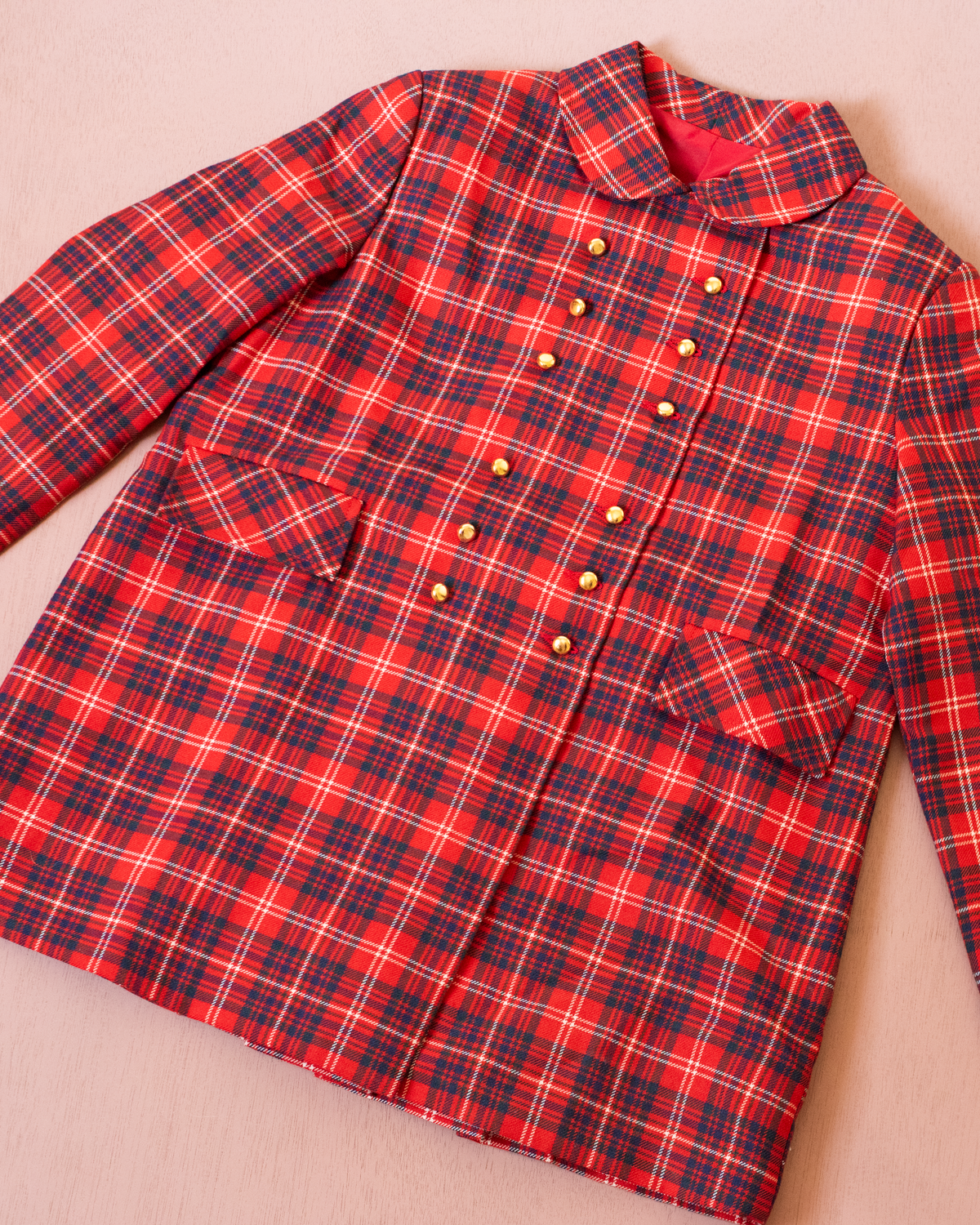 Red plaid jacket with gold buttons | French deadstock | 5-6 years
