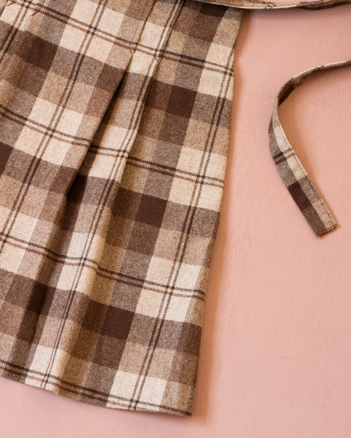 Brown Plaid Wool Dress | French Deadstock from the Seventies | 7-8 Years