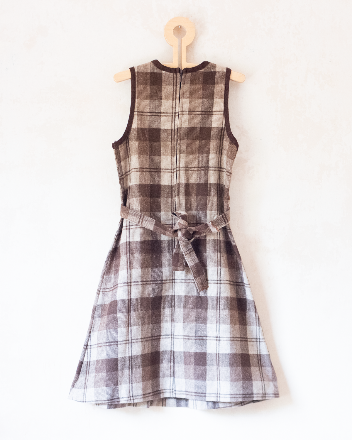 Brown Plaid Wool Dress | French Deadstock from the Seventies | 7-8 Years