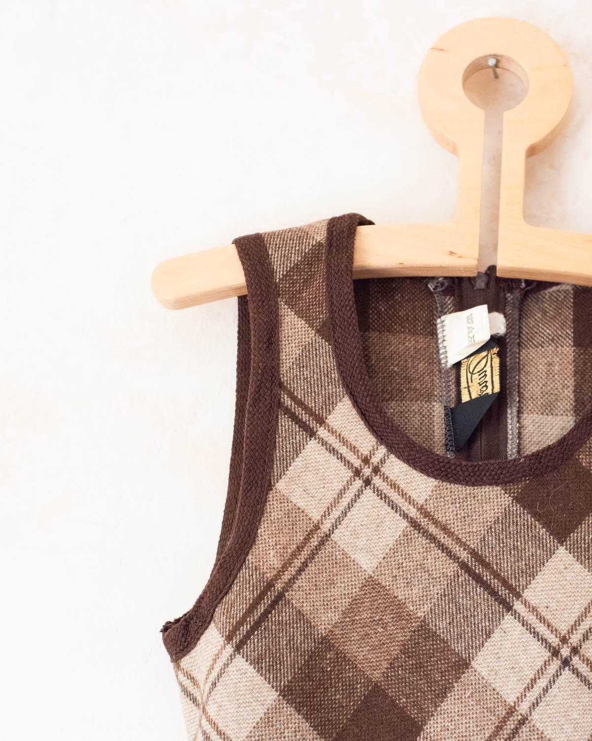 Brown Plaid Wool Dress | French Deadstock from the Seventies | 7-8 Years