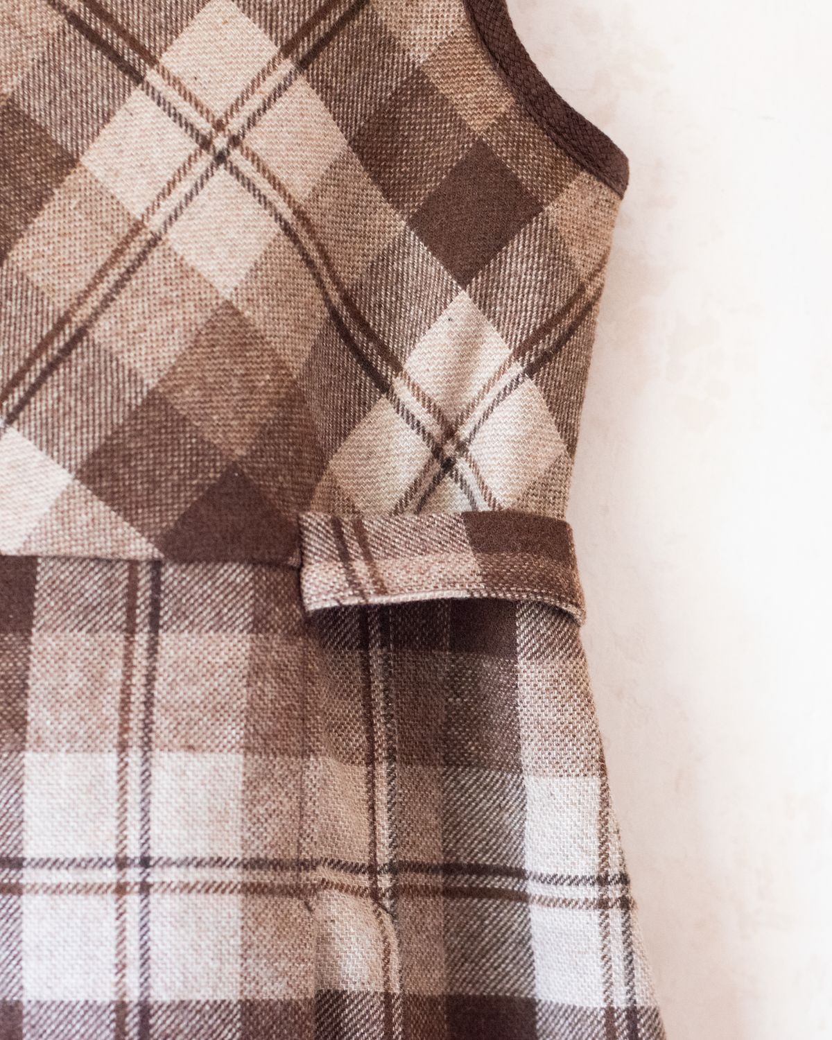 Brown Plaid Wool Dress | French Deadstock from the Seventies | 7-8 Years