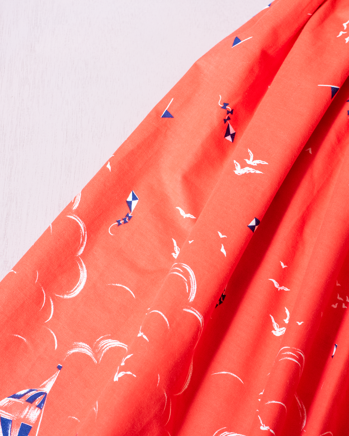 Red midi skirt with sailboats, kites and birds | 10-12 years